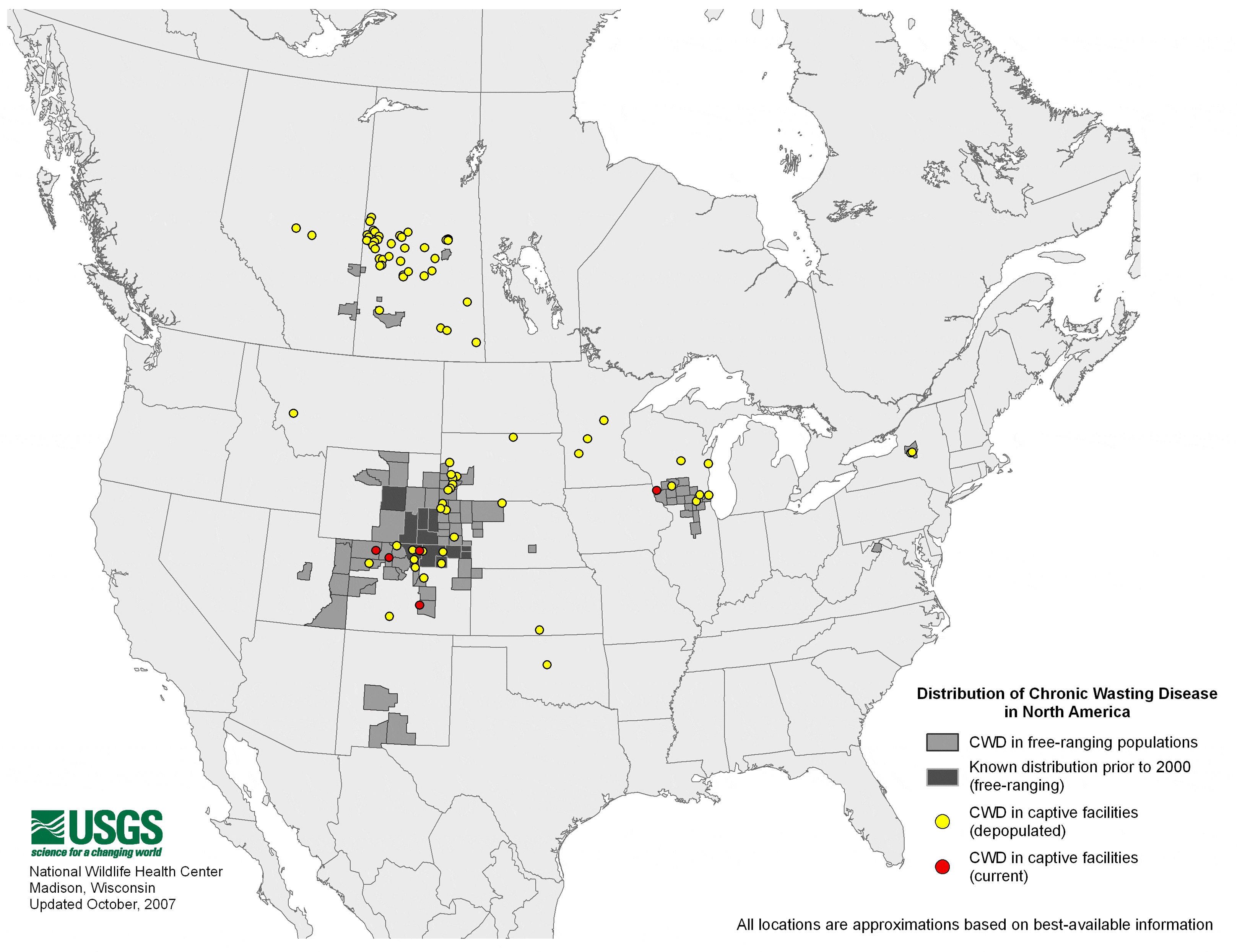 animated gif showing chronic wasting disease distribution