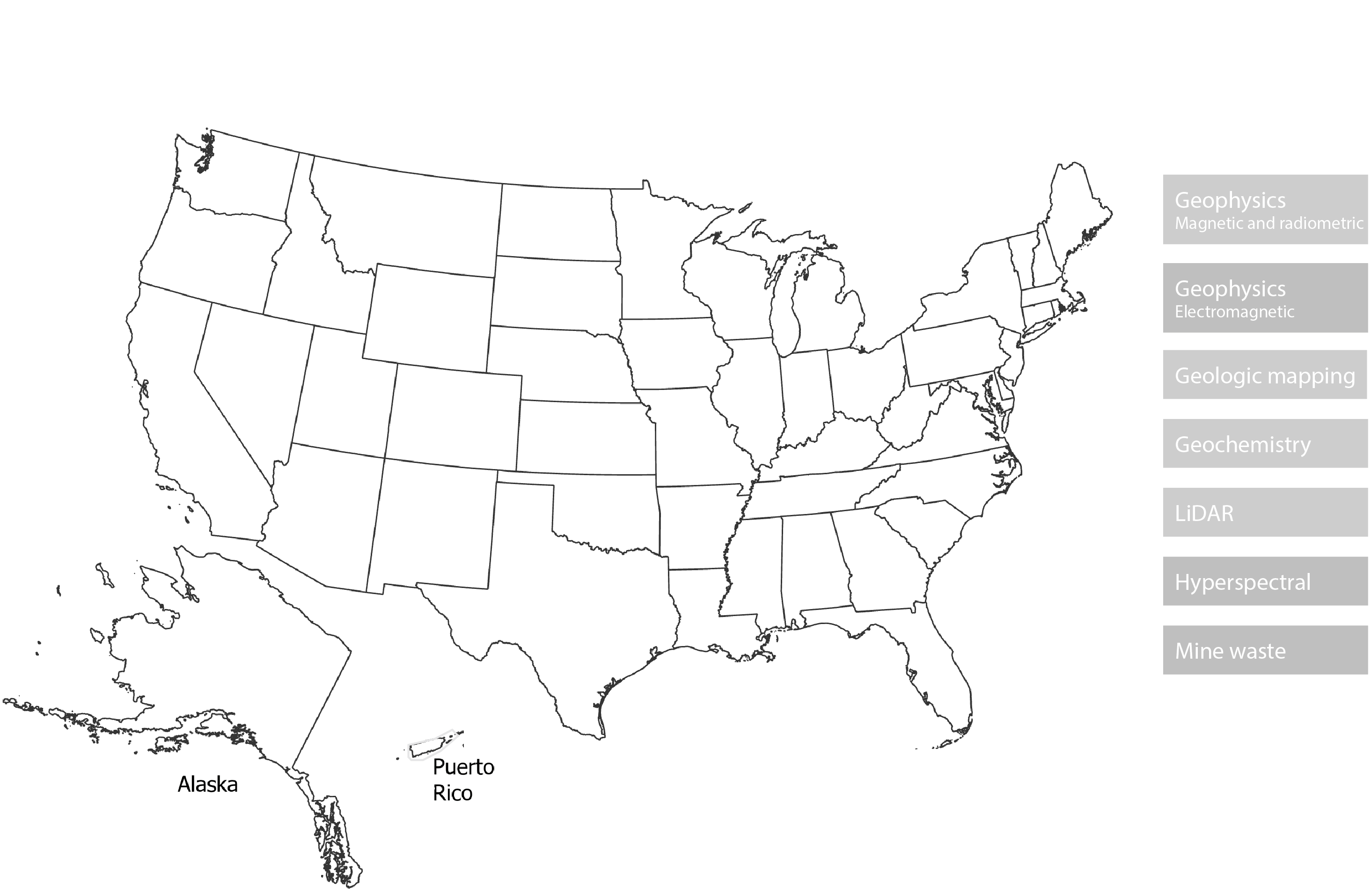 GIF showing data acquisition increases from 2019-2025 of Earth MRI mapping data within the US, Alaska and Puerto Rico. 