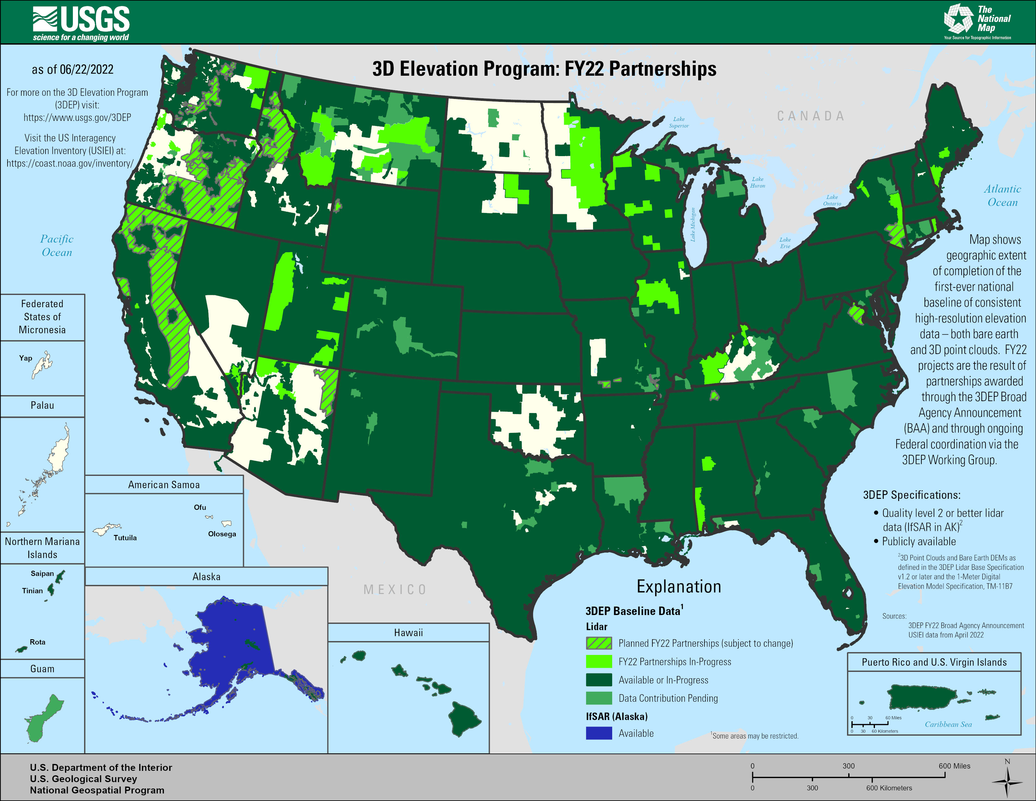 Map showing 3D Elevation Program FY22 Partnerships