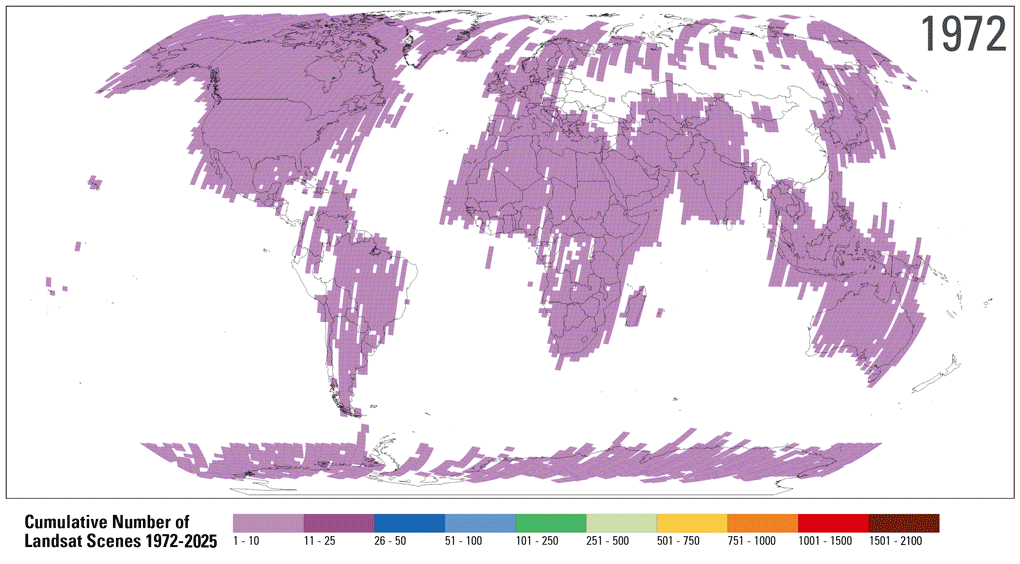 GIF showing the cumulative number of Landsat Scenes