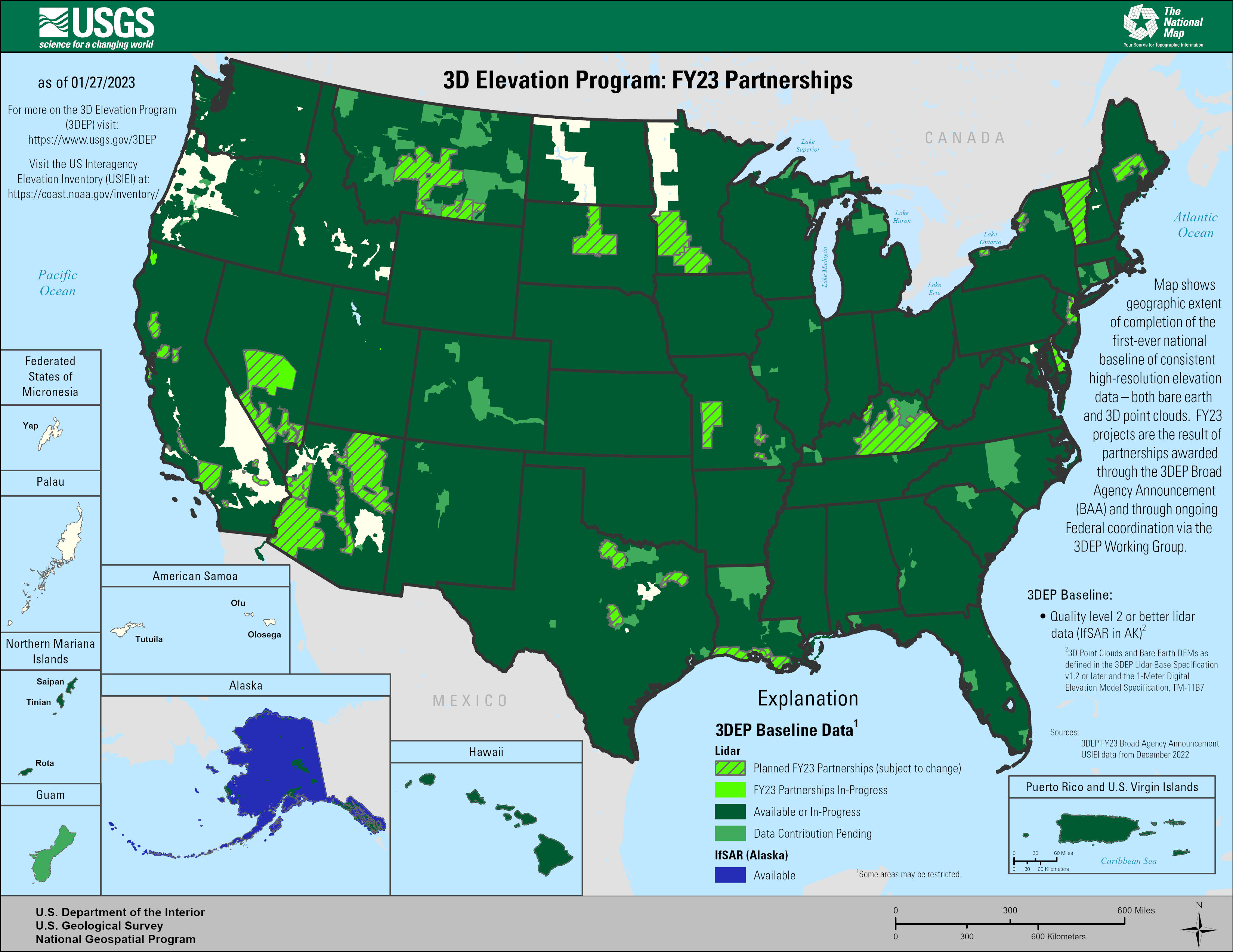 Map showing 3D Elevation Program FY23 Partnerships