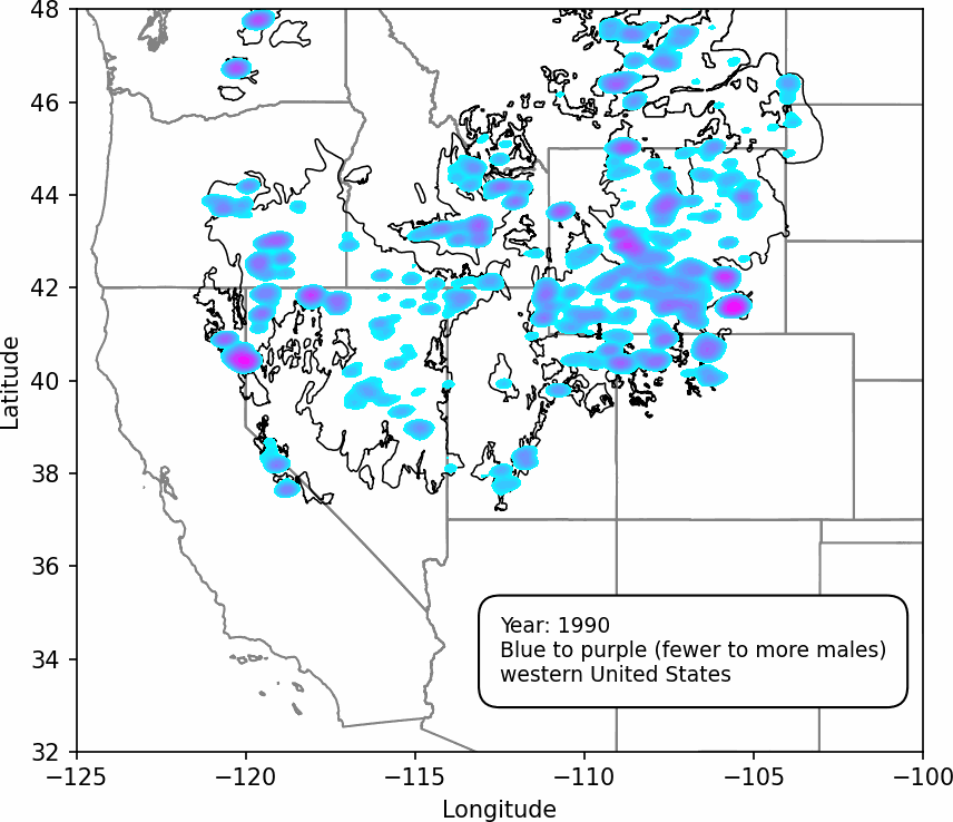 animated gif of greater sage-grouse population trends over time