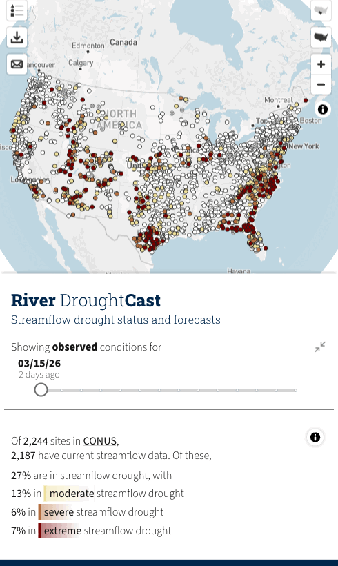 Walkthrough of using mobile interface for the River DroughtCast