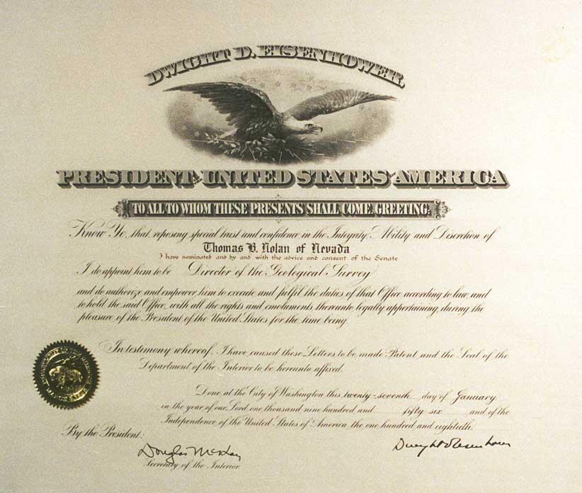 Image: Thomas B. Nolan's Appointment as USGS Director