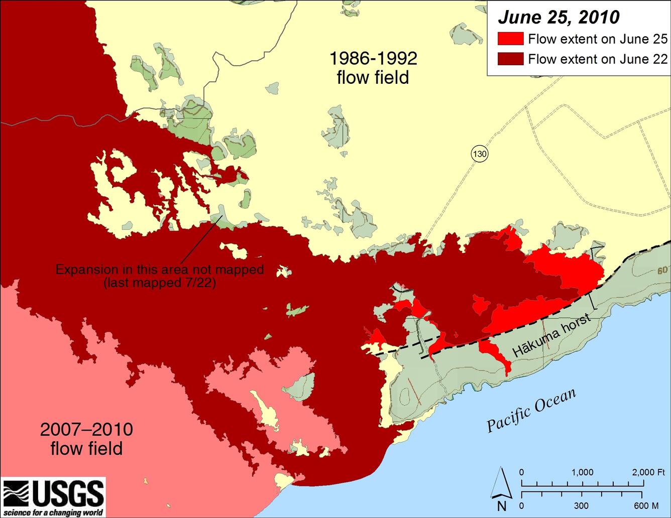 Image: July 2007 Eruption--Quarry flow near-view map: July 25, 2010