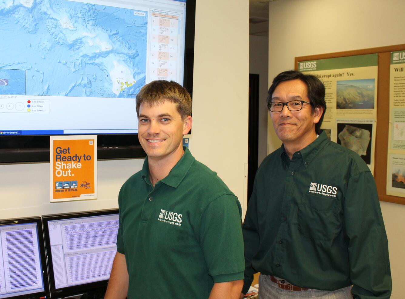 Image: Scientists Thelen and Okubo at USGS Hawaiian Volcano Observatory