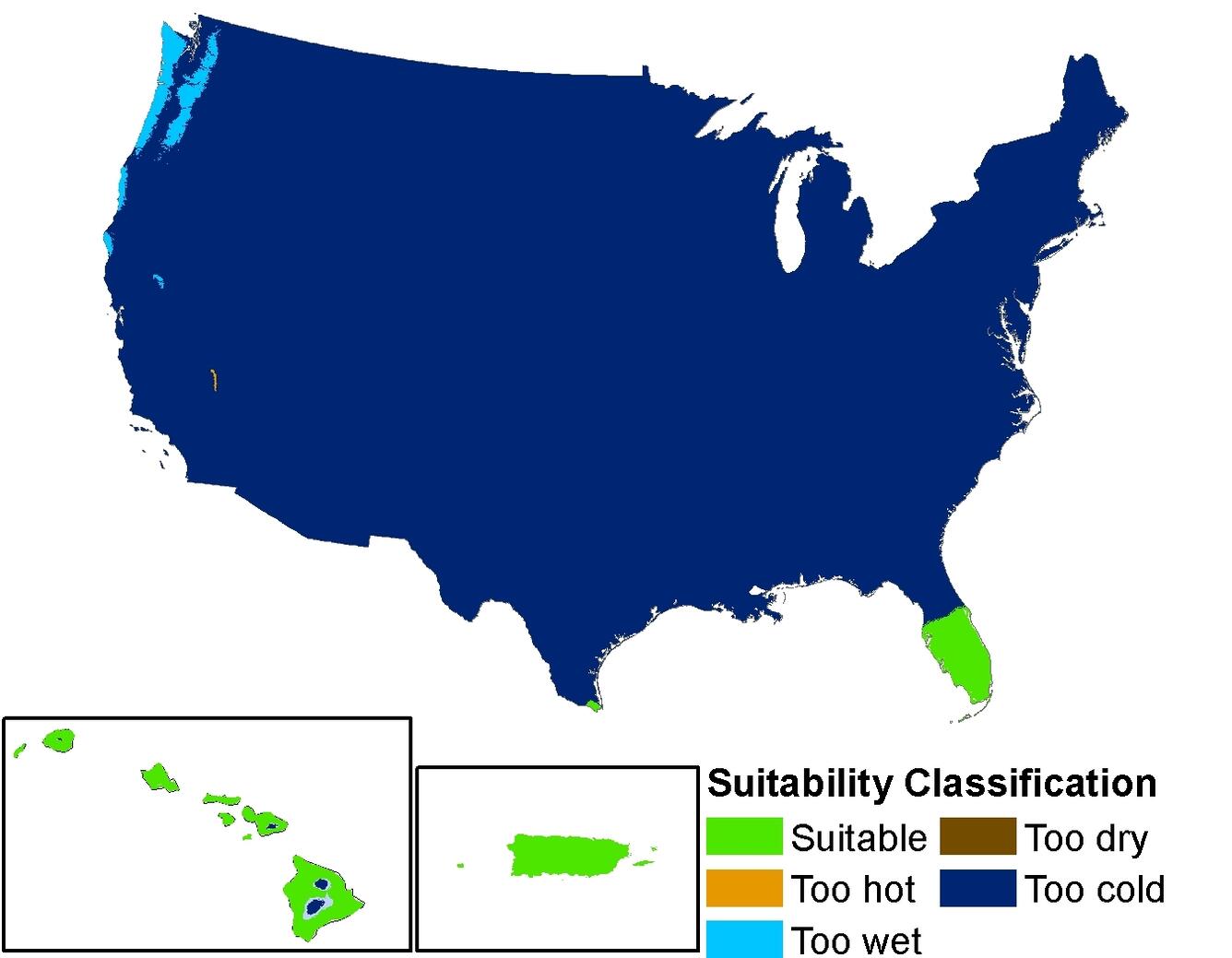 Image: Climate Map for Northern African Python: Areas Potentially Suitable for Invasion