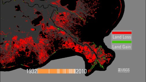 video thumbnail: Land Area Change in Coastal Louisiana (1932 to 2010)