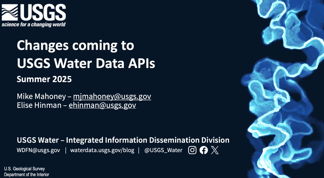 USGS Public Webinar screenshot - USGS Water Data for the Nation API Modernization