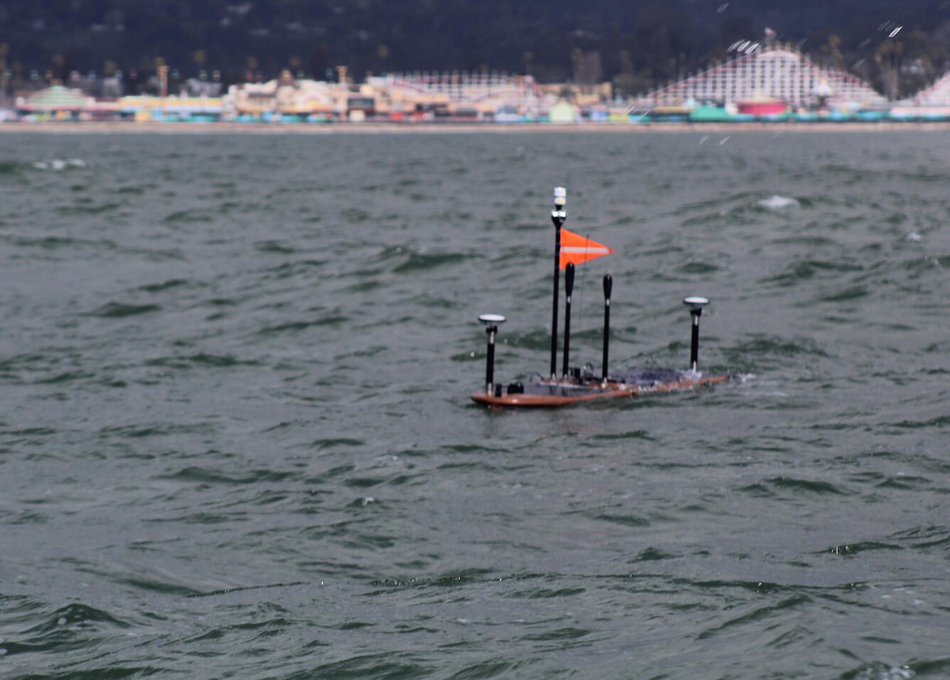 A wave glider is tested in the waters off Santa Cruz, California