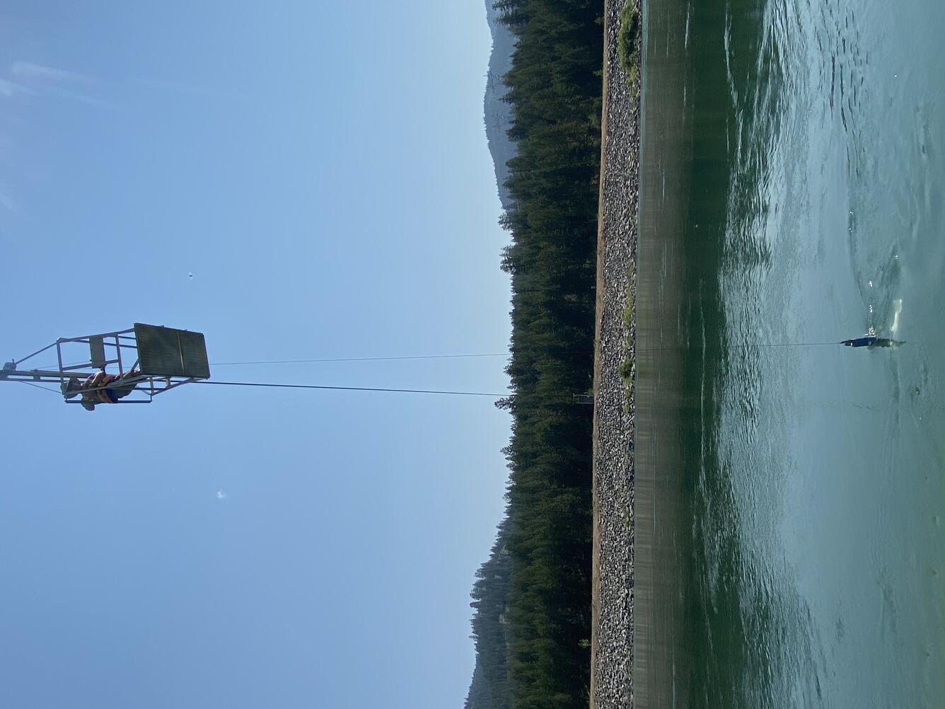 Hydrologic technician conducting a cross section survey using a water quality sonde