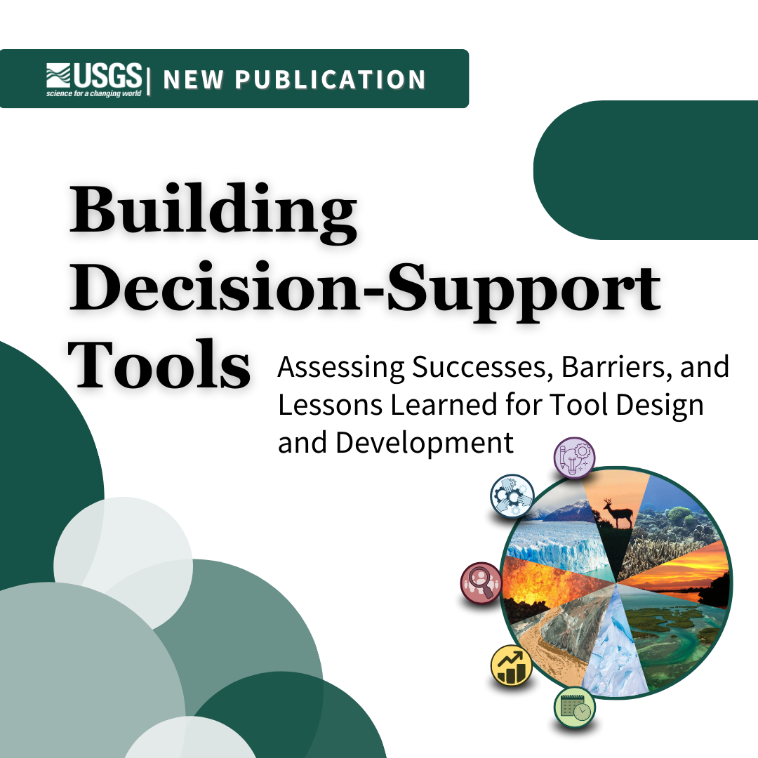Square image with text  New Publication, "Building Decision-Support Tools: Assessing Successes, Barriers, and Lessons Learned for Tool Design and Development"