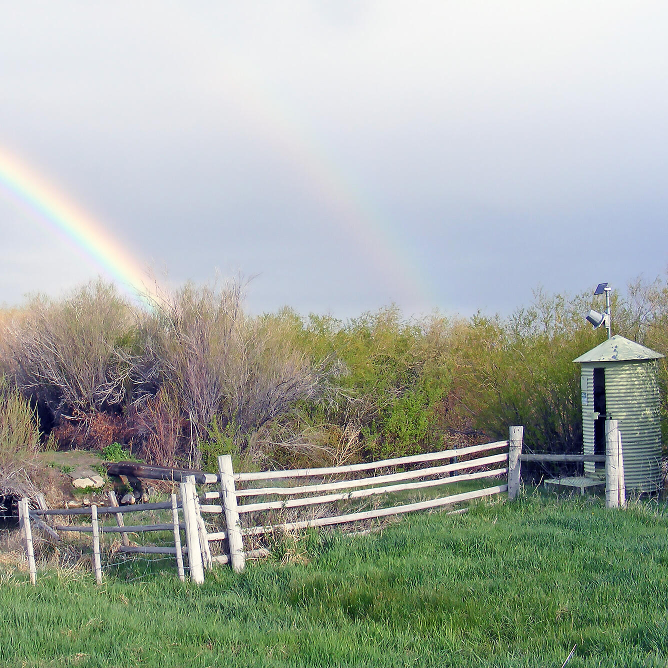 Streamgage Under a Double Rainbow