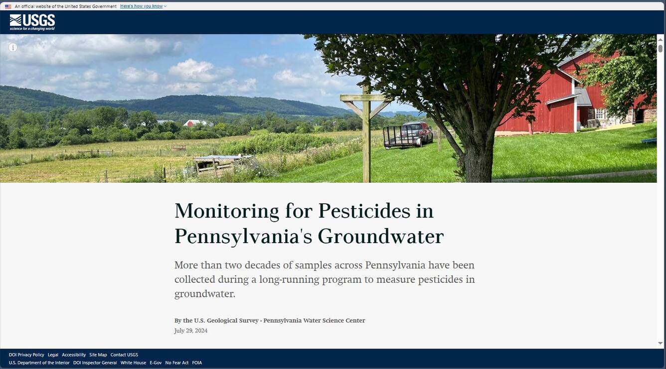 Screenshot of geonarrative "Monitoring for Pesticides in Pennsylvania's Groundwater". 