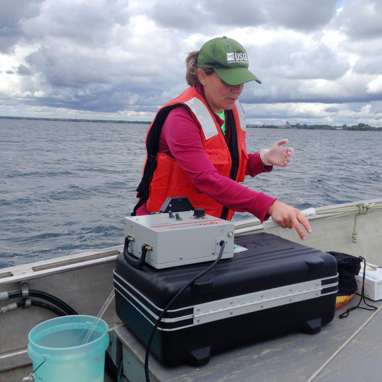 Ecologist on a vessel in Lake Huron