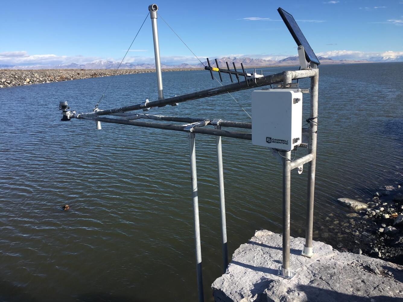 View of radar elevation gage on south side of GSL causeway.