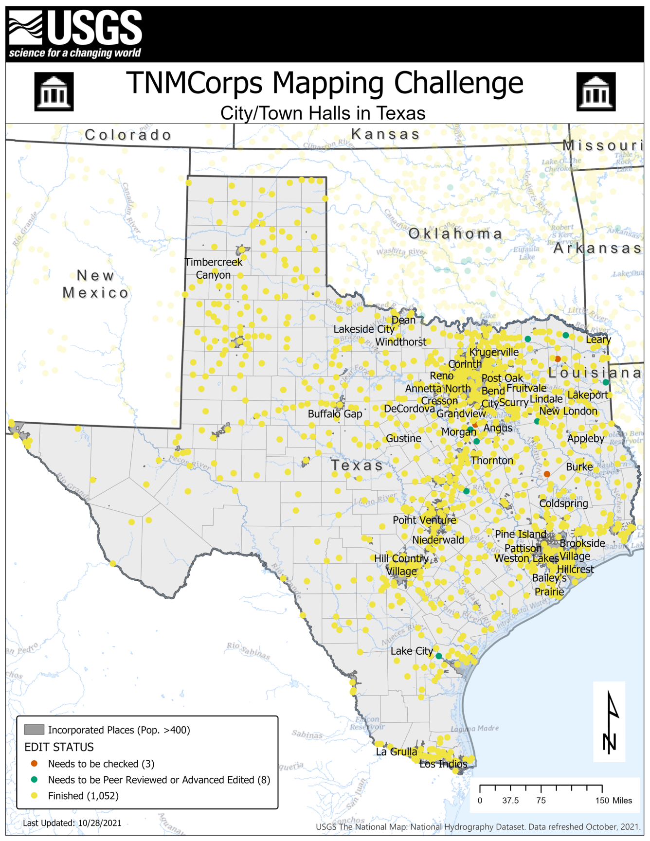 TNMCorps Mapping Challenge: City/Town Halls in TX 10/28/21 (w/ IncorporatedPl)