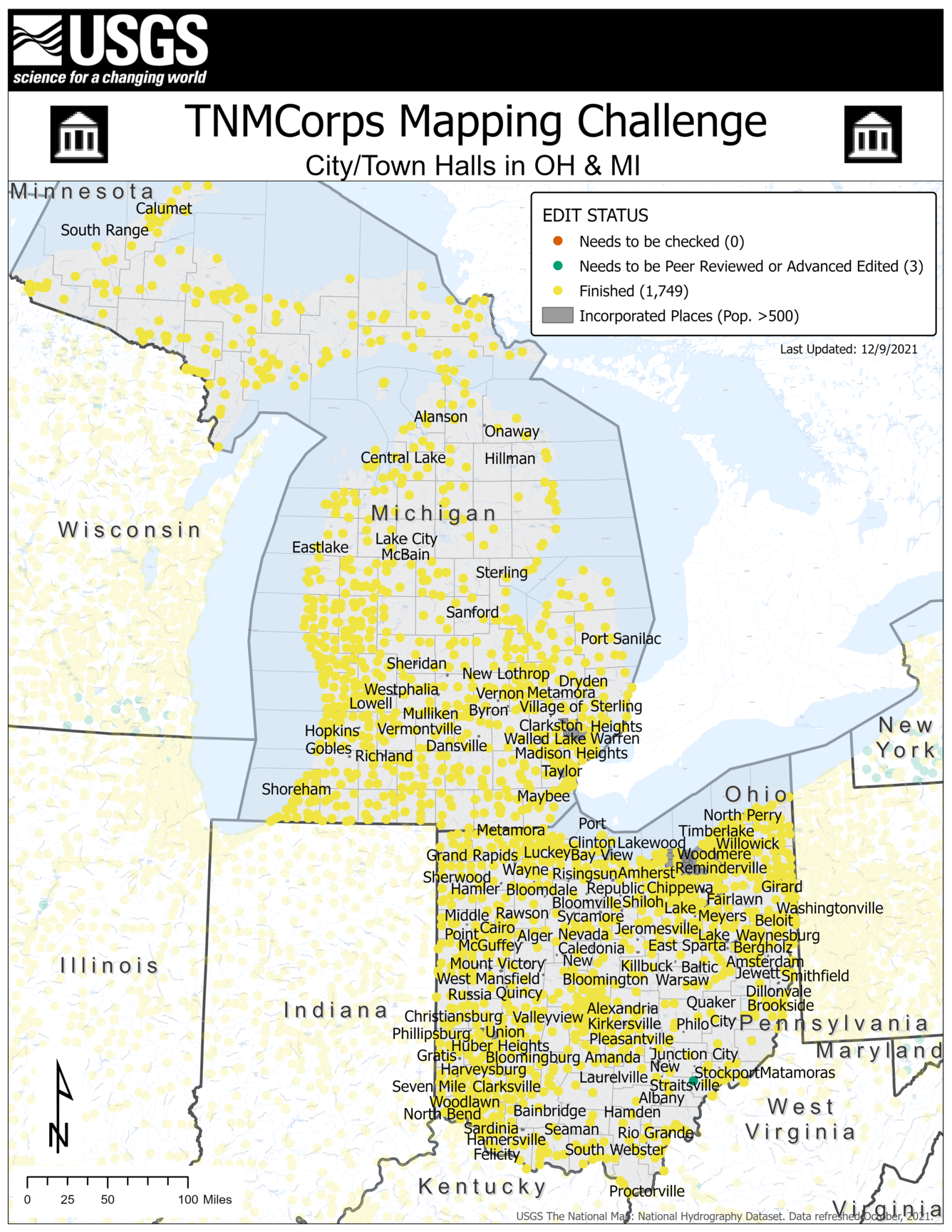TNMCorps Mapping Challenge: City/Town Halls in OH & MI 12/09/21 (w/ IncPl)
