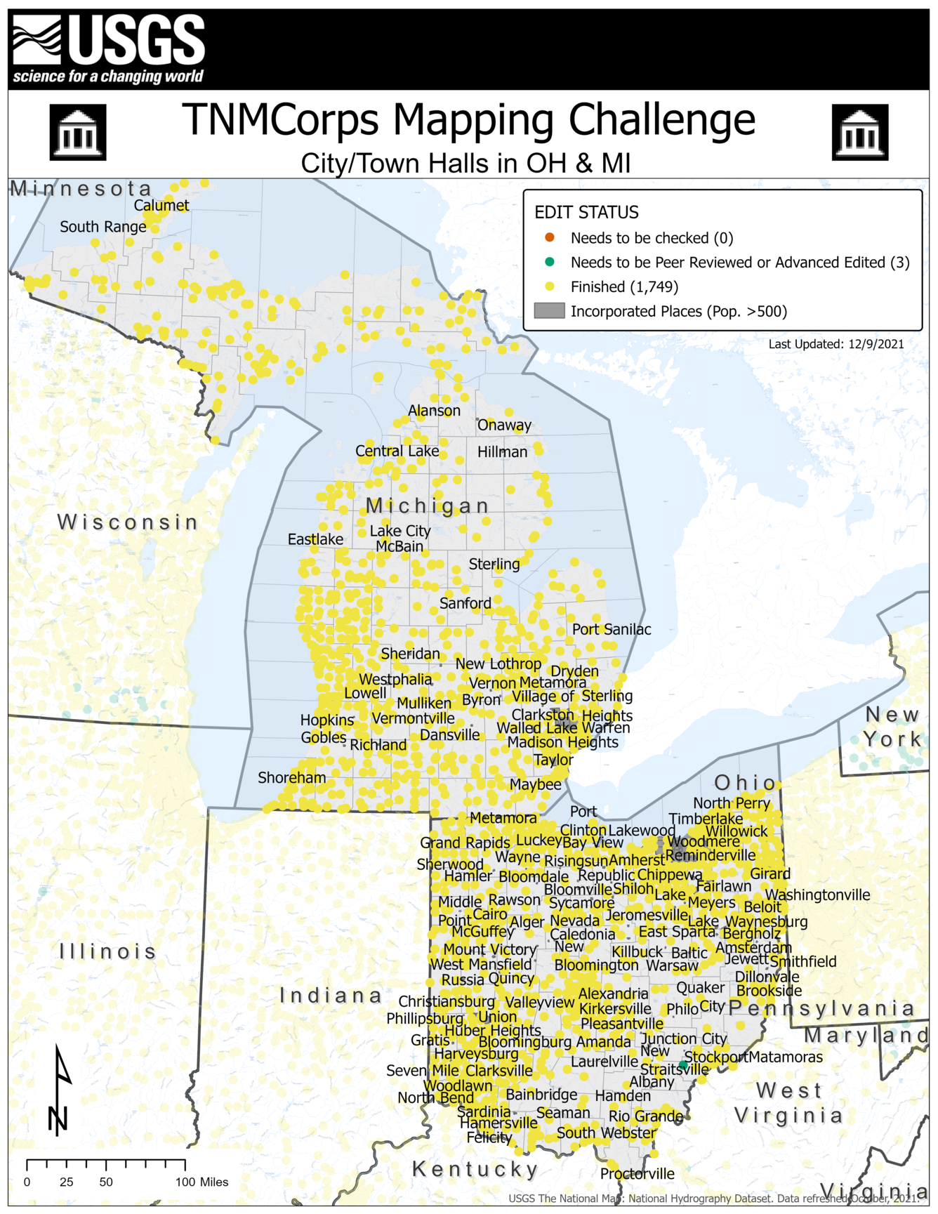 TNMCorps Mapping Challenge: City/Town Halls in OH & MI 12/09/21 (w/ IncPl) 