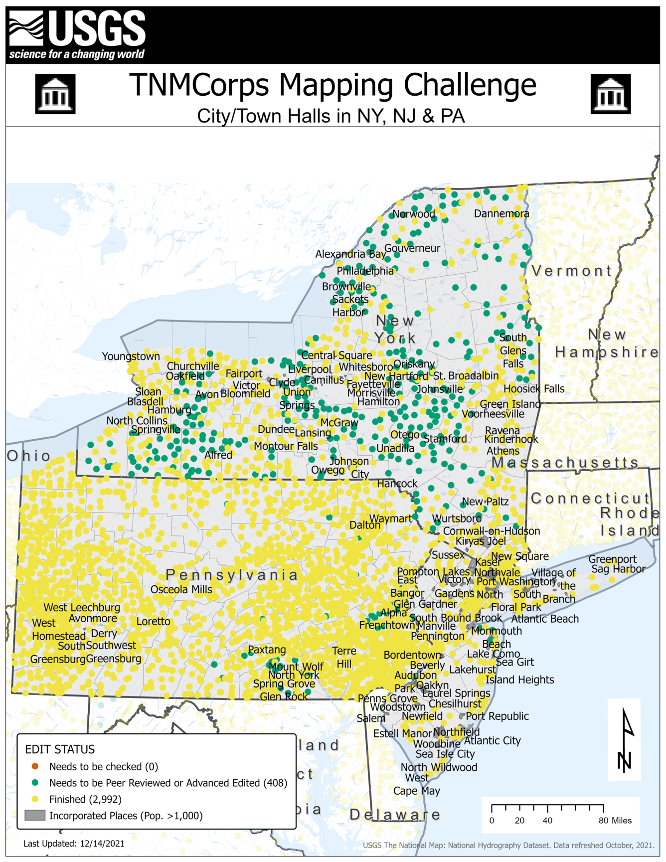 TNMCorps Mapping Challenge: City/Town Halls in NJ, NY & PA 12/14/21 (IncPl)