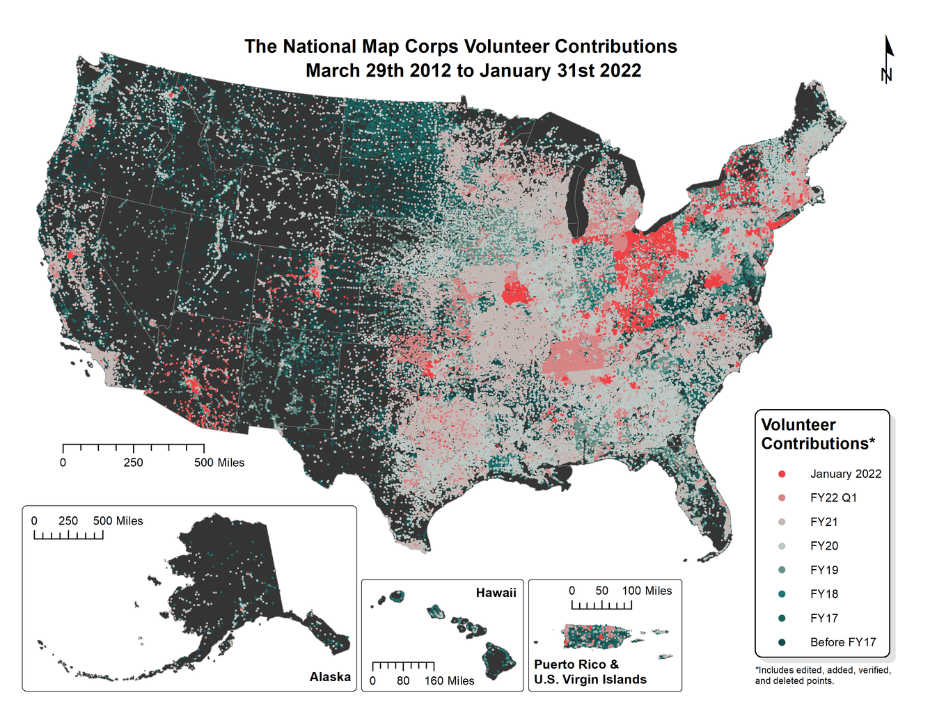 TNMCorps Status Map: Volunteer Contributions through January 31, 2022
