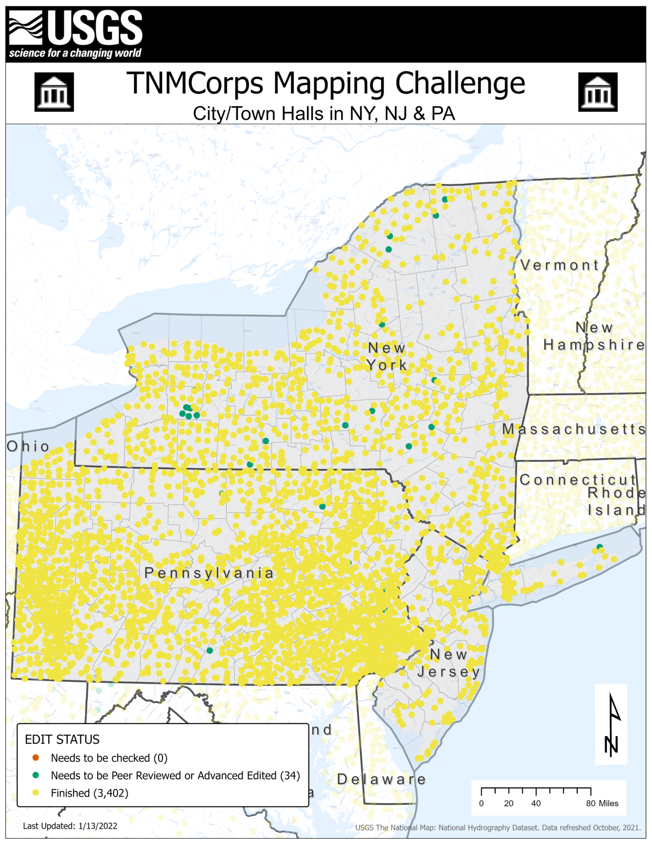 TNMCorps Mapping Challenge: City/Town Halls in NJ, NY & PA 01/13/22