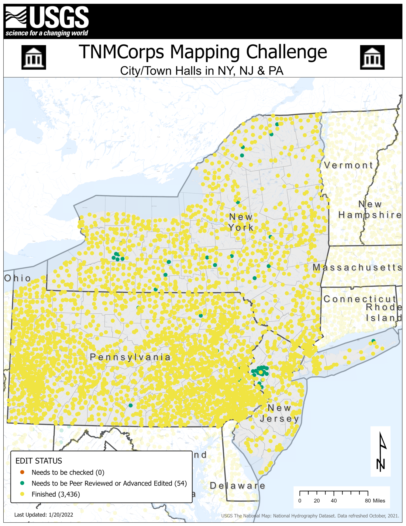 TNMCorps Mapping Challenge: City/Town Halls in NJ, NY & PA 01/20/22