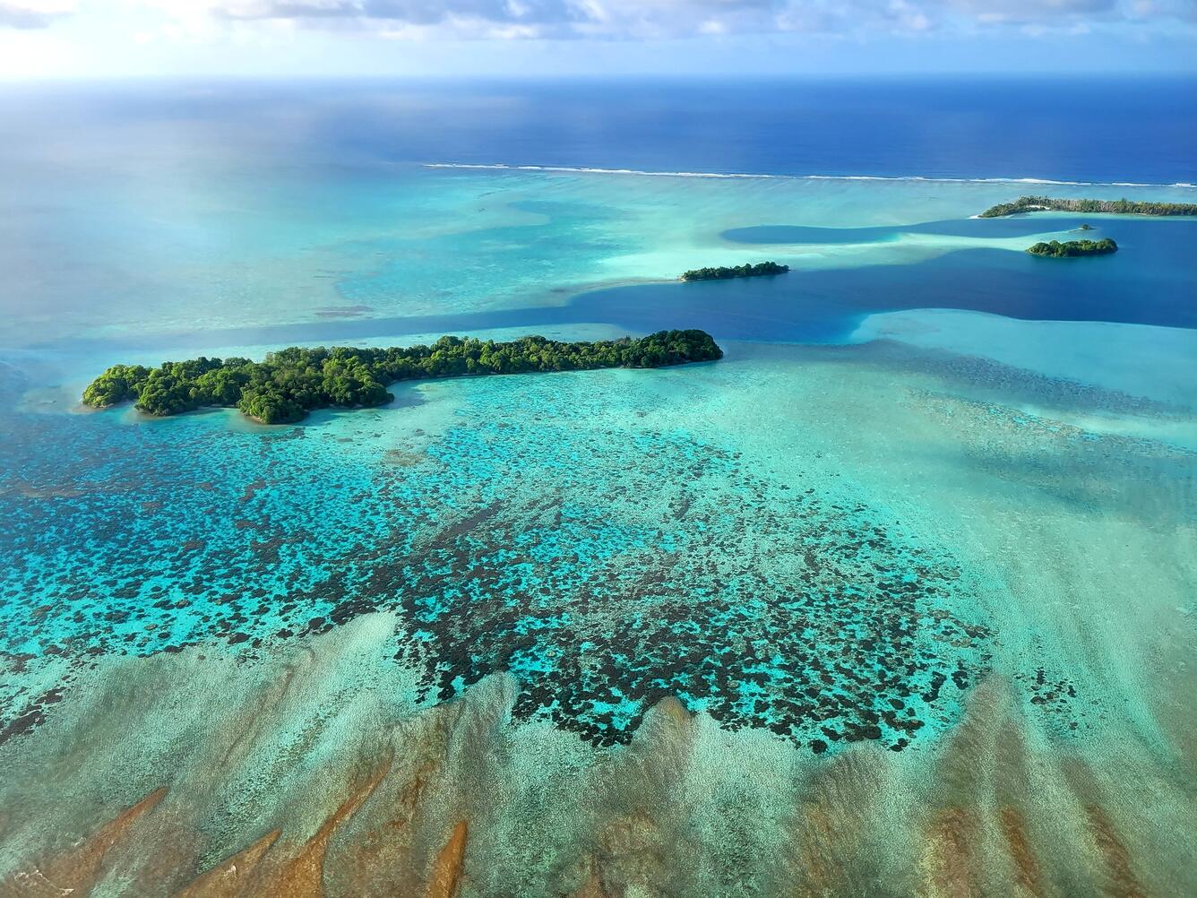 Aerial view of the tropical waters of Palmyra Atoll