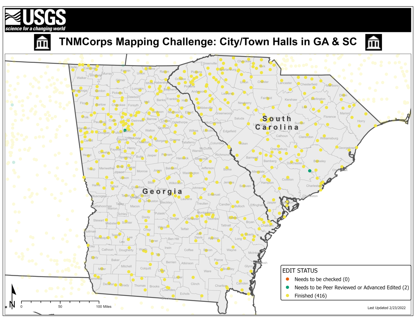 TNMCorps Mapping Challenge: City/Town Halls in GA & SC 02/24/22