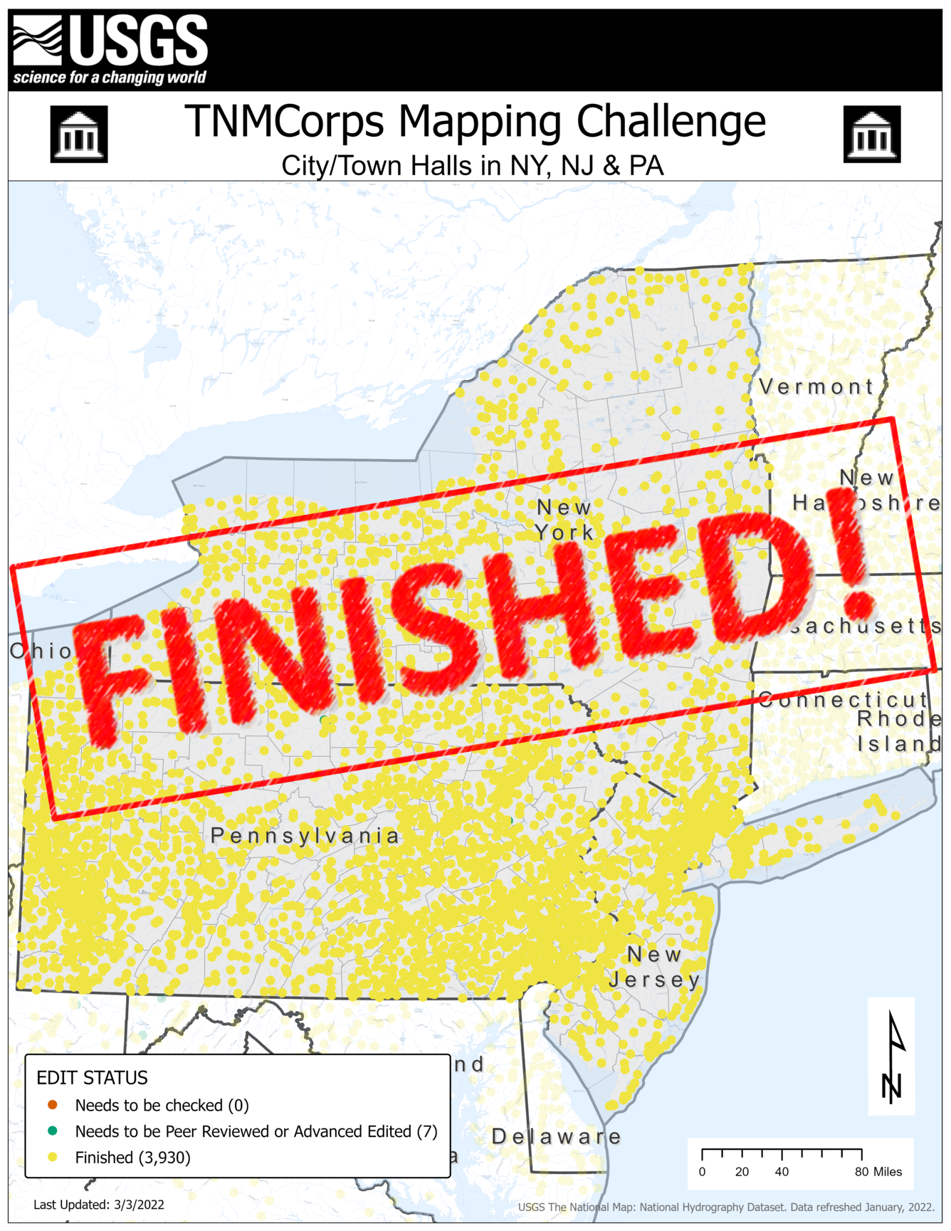 TNMCorps Mapping Challenge: City/Town Halls in NJ, NY & PA FINISHED