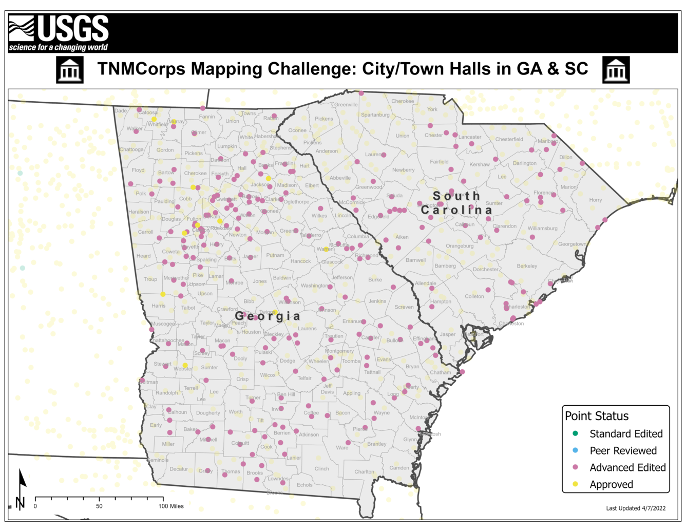 TNMCorps Mapping Challenge: City/Town Halls in Georgia & South Carolina (04/07/22)