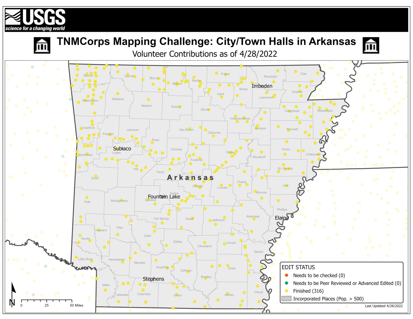 TNMCorps Mapping Challenge: City/Town Halls in Arkansas (04/28/22) with Incorporated Places