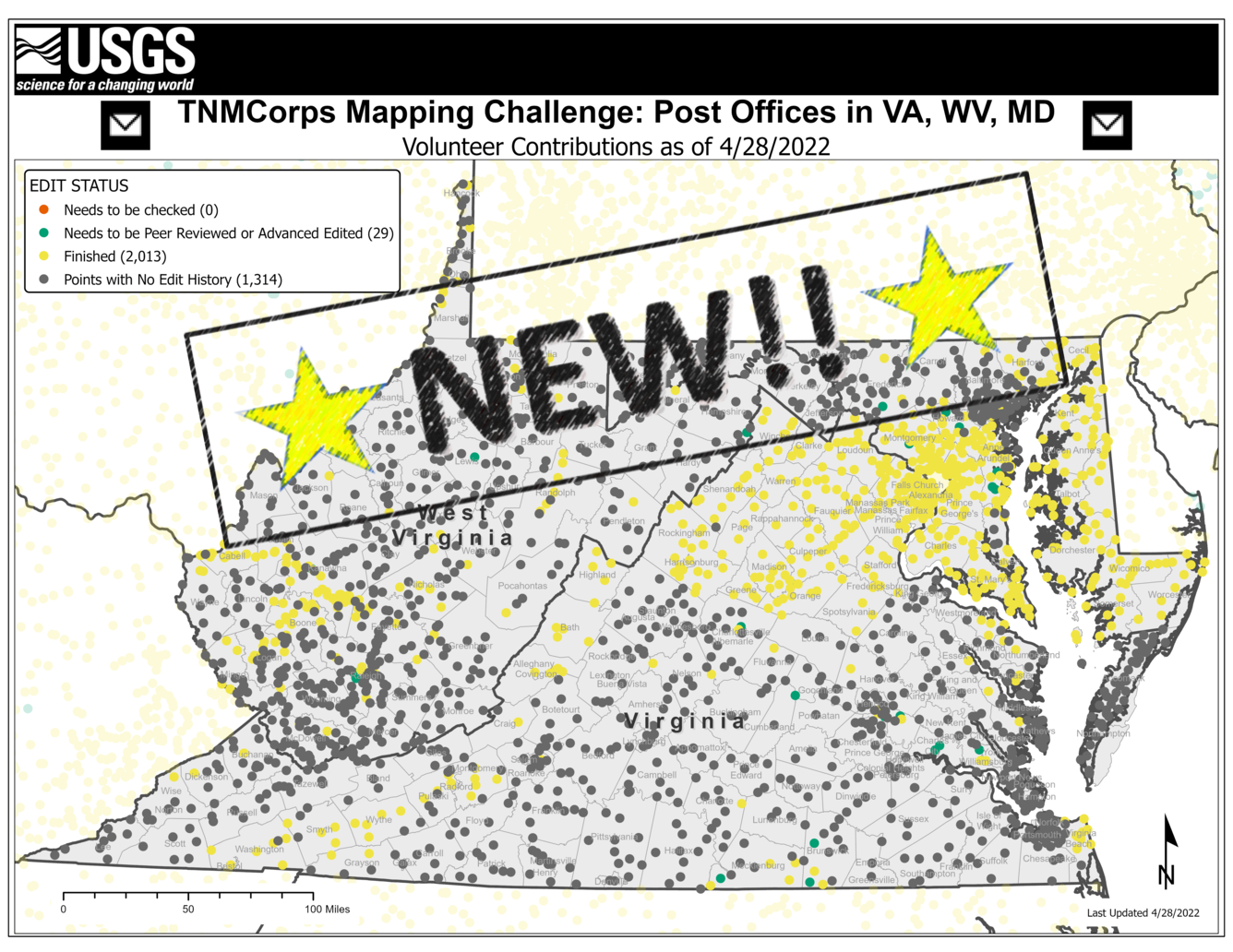 TNMCorps Mapping Challenge: Post Offices in Virginia, West Virginia, and Maryland with No Edit History NEW