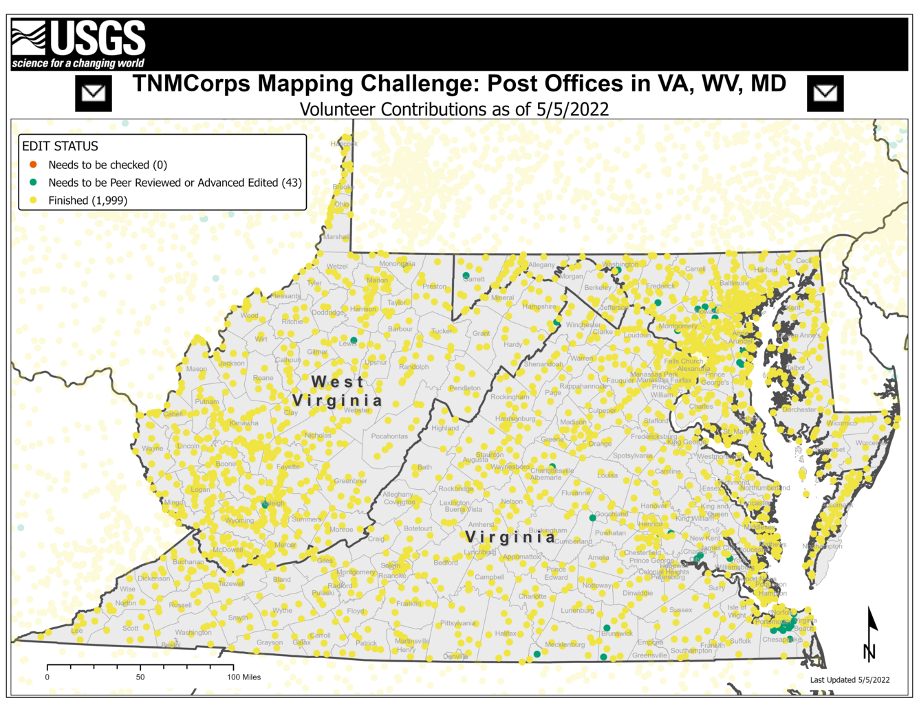 TNMCorps Mapping Challenge: Post Offices in Virginia, West Virginia, and Maryland (05/05/22) 