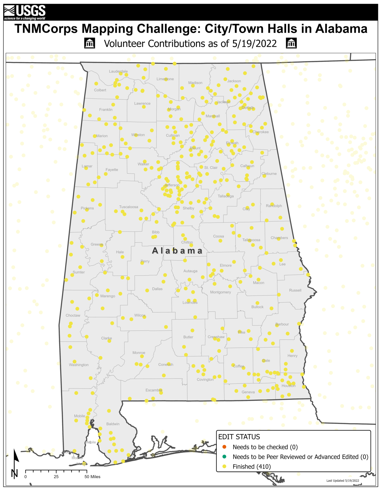 TNMCorps Mapping Challenge: City/Town Halls in Alabama (05/19/22)