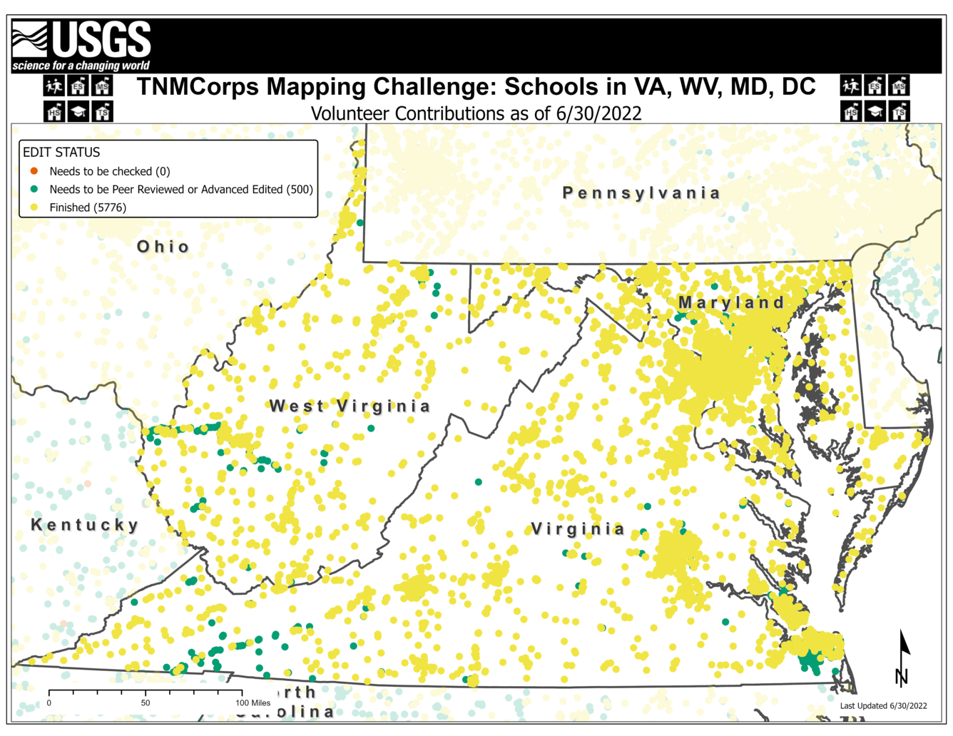 TNMCorps Mapping Challenge: Schools in Virginia, West Virginia, Maryland, and Washington, D.C. (06/30/2022)