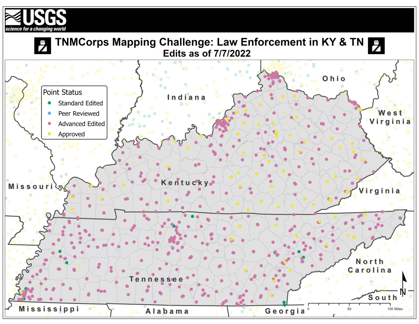 TNMCorps Mapping Challenge: Law Enforcement Stations in Kentucky and Tennessee (07/07/22) SUMMARY STATS