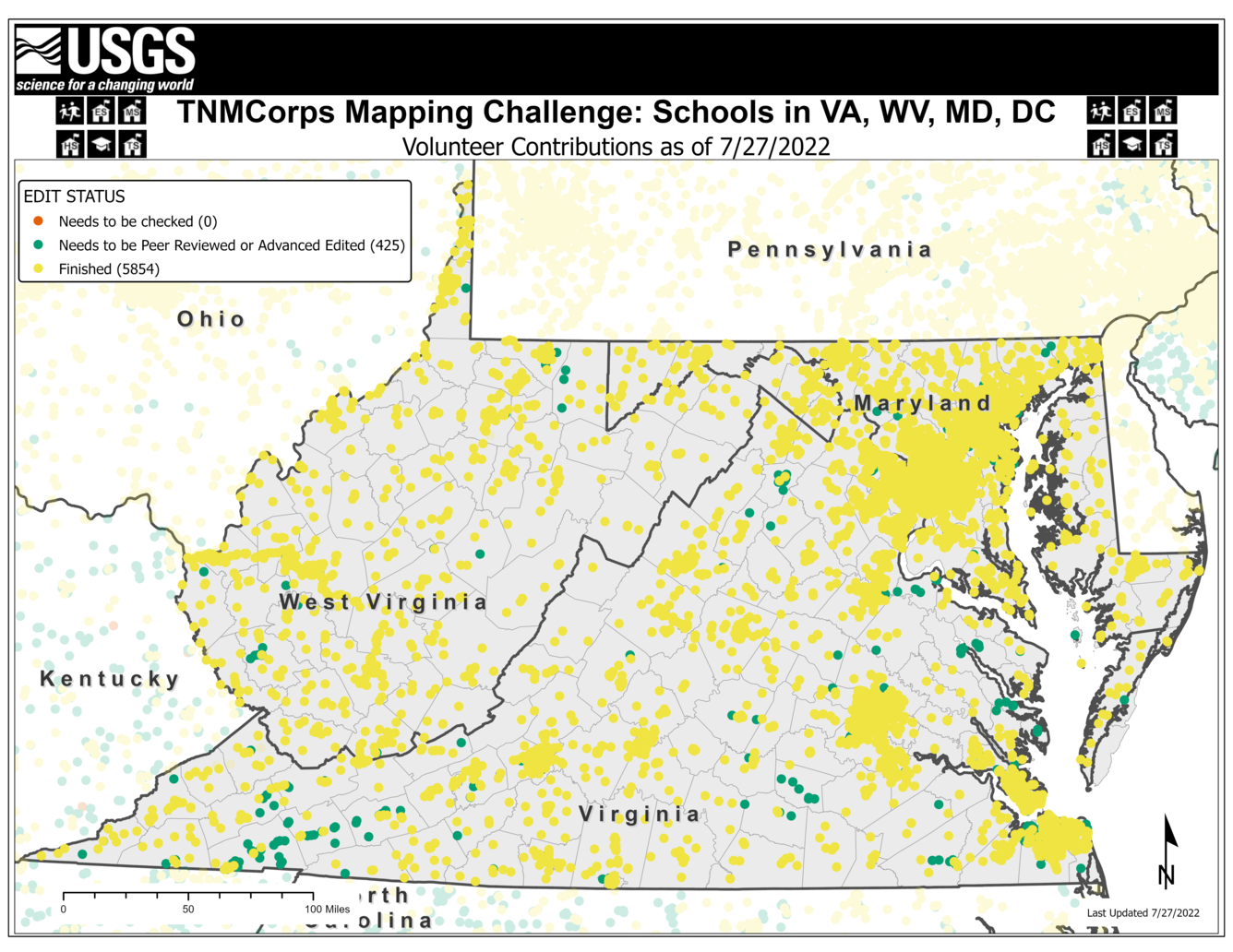 TNMCorps Mapping Challenge: Schools in Virginia, West Virginia, Maryland, and Washington, D.C. (07/27/2022)