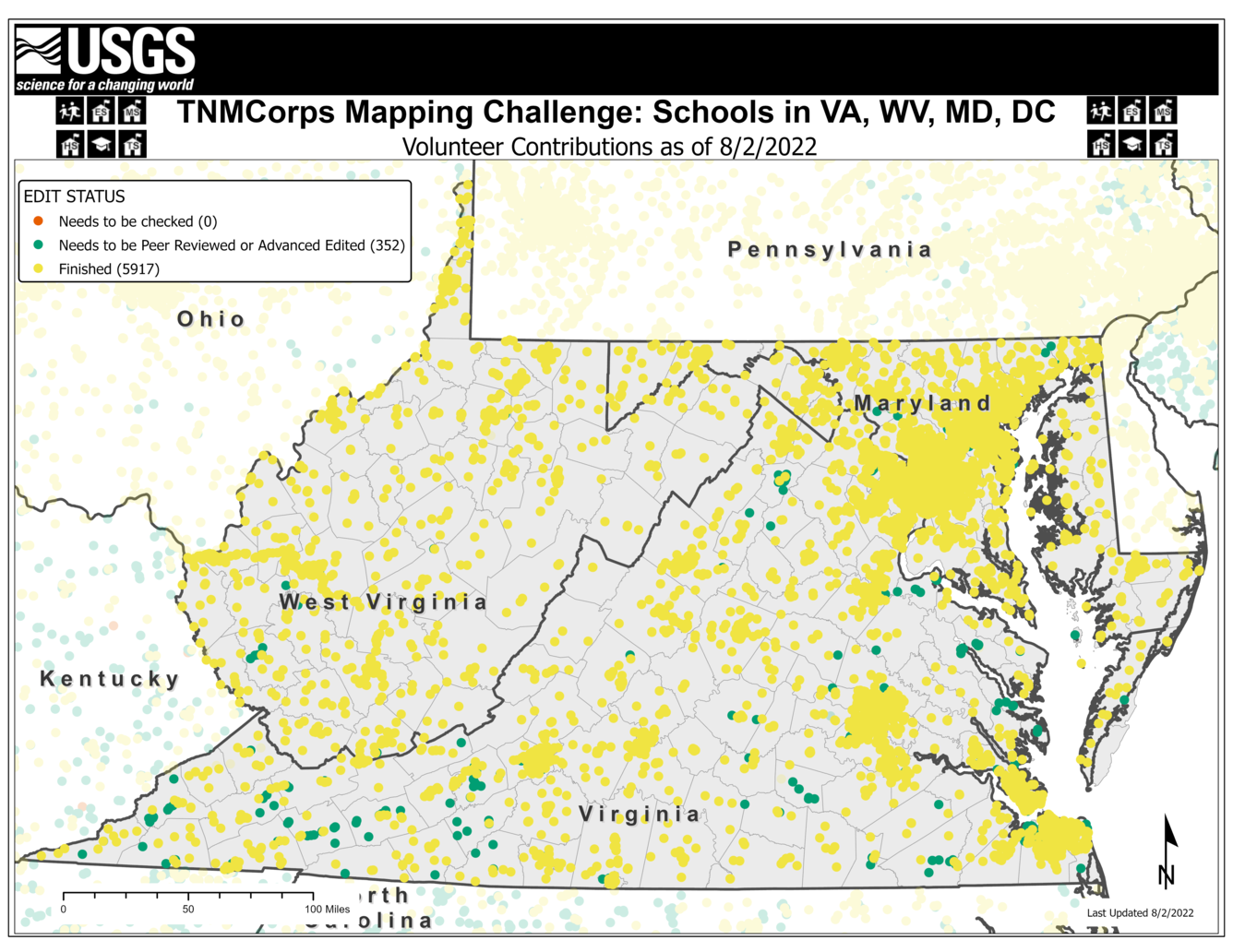 TNMCorps Mapping Challenge: Schools in Virginia, West Virginia, Maryland, and Washington, D.C. (08/02/2022)