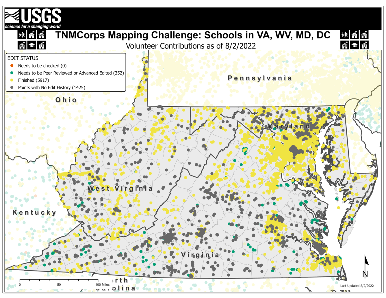 TNMCorps Mapping Challenge: Schools with No Edit History in Virginia, West Virginia, Maryland, and D.C. (08/02/2022)
