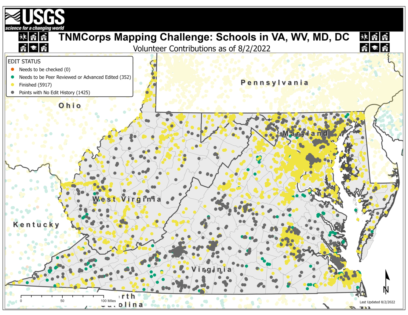 TNMCorps Mapping Challenge: Schools with No Edit History in Virginia, West Virginia, Maryland, and D.C. (08/02/2022) 