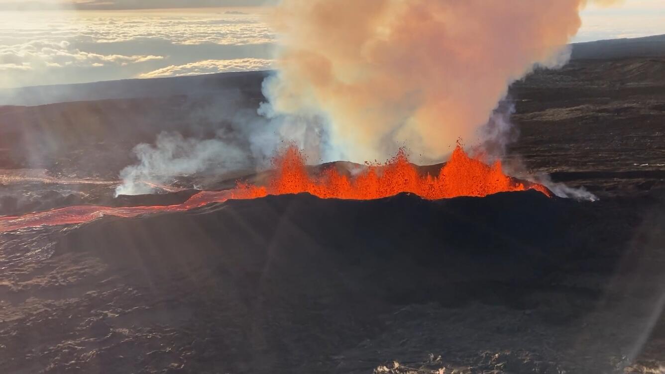 Lava erupting from fissure
