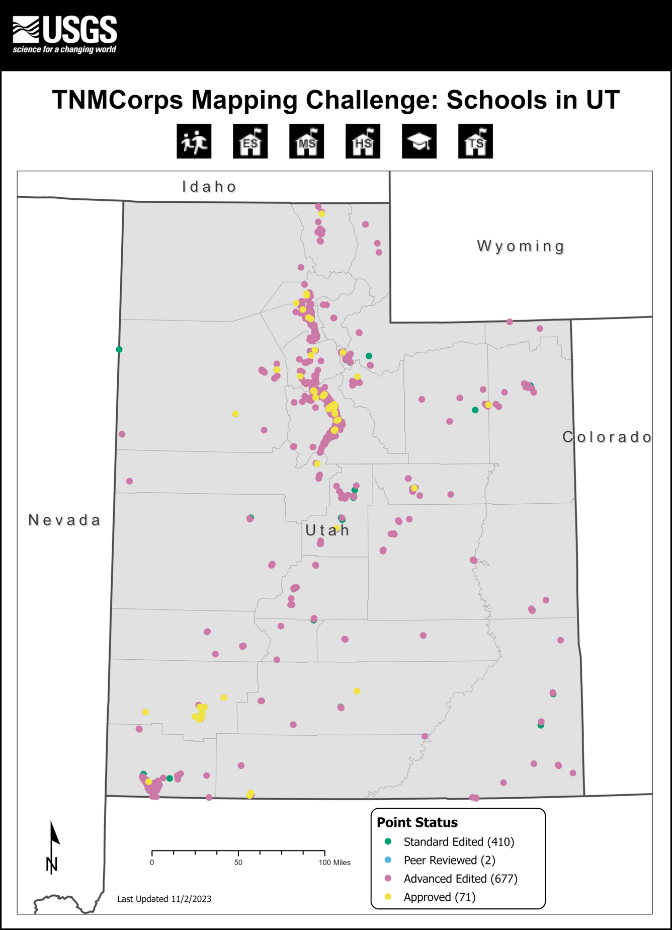 TNMCorps Mapping Challenge: Schools with No Edit History in UT (11/02/23) SUMMARY STATS