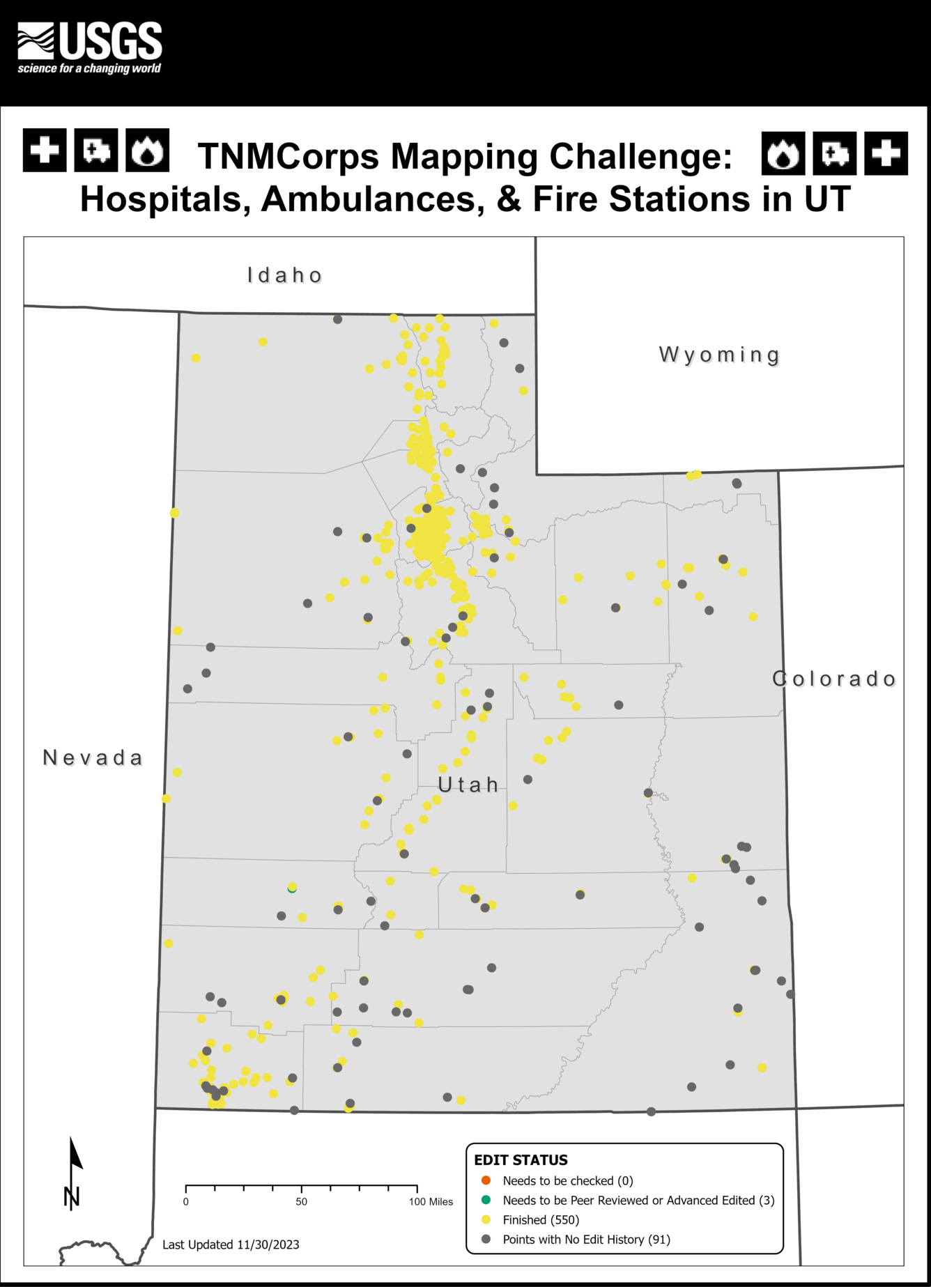 TNMCorps Mapping Challenge: Hospitals, Ambulances, and Fire Stations with No Edit History in Utah (11/30/2023)