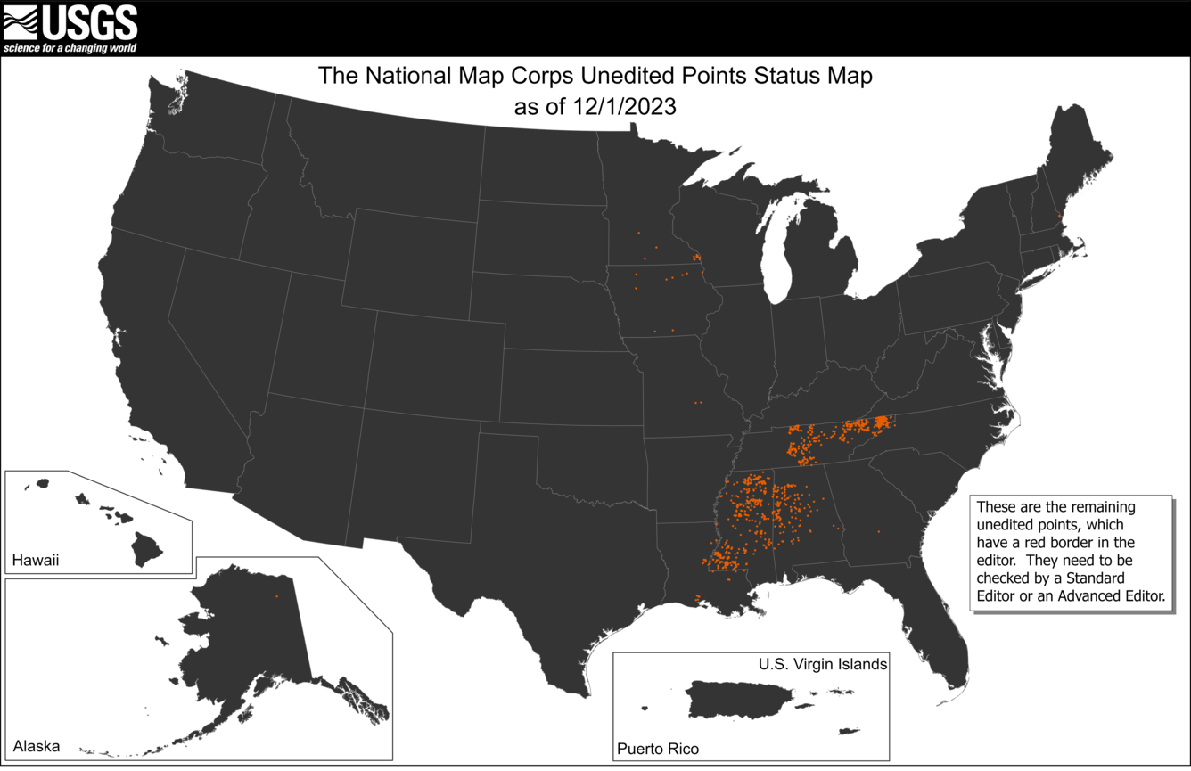 TNMCorps Status Map: Unedited Points as of 12/1/2023