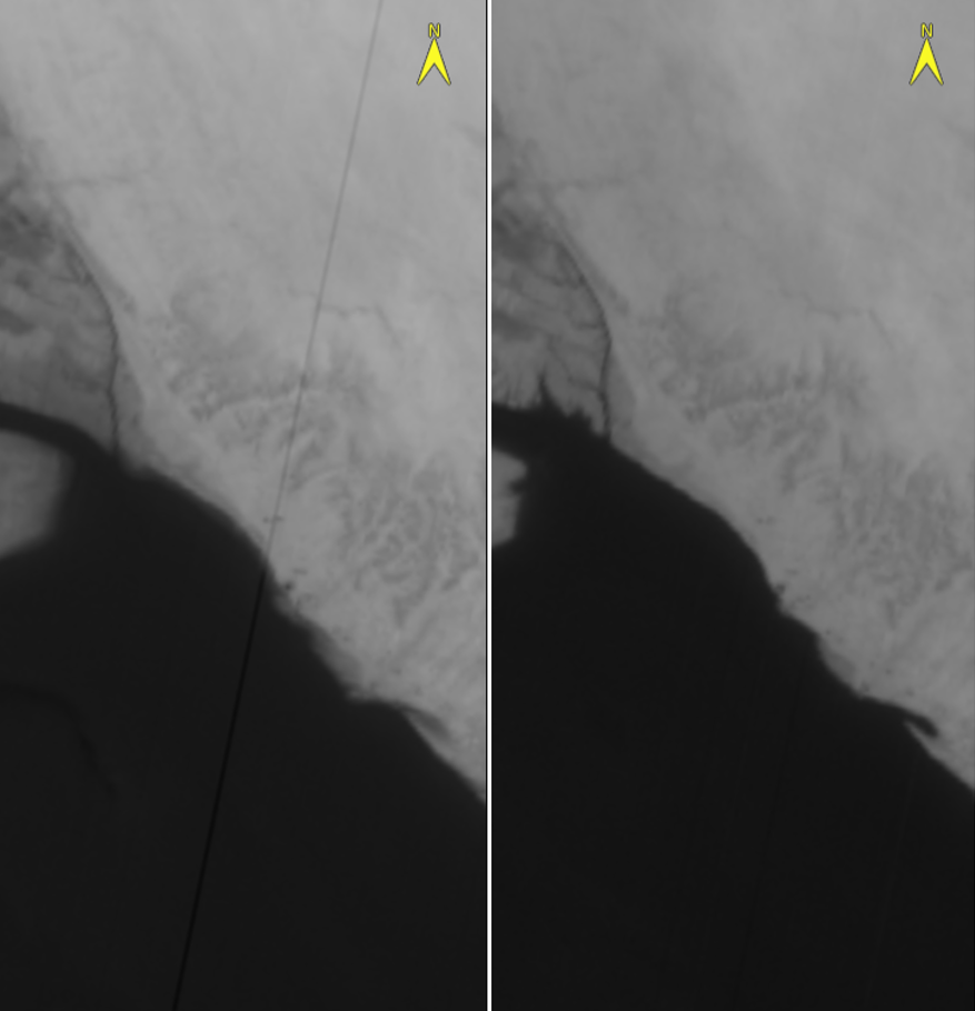 Landsat 9 TIRS Band 10 Primary Detector 474 (Left) Compared with Secondary Detector (Right)