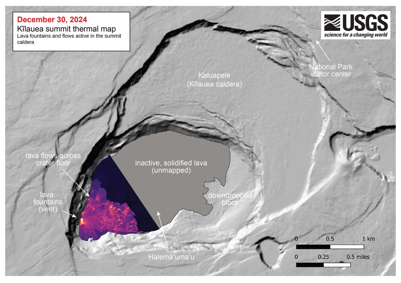 Color map showing recent eruptive activity