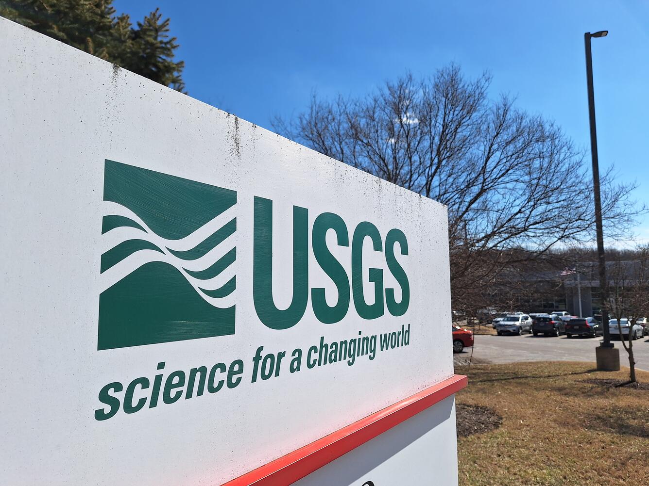 The USGS logo on a sign outside the MD-DE-DC WSC Baltimore office.