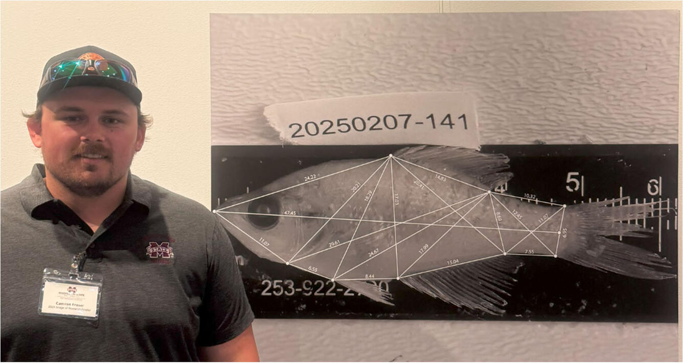 Camren Fraser, an M.S. candidate at the Mississippi Cooperative Fish and Wildlife Research Unit