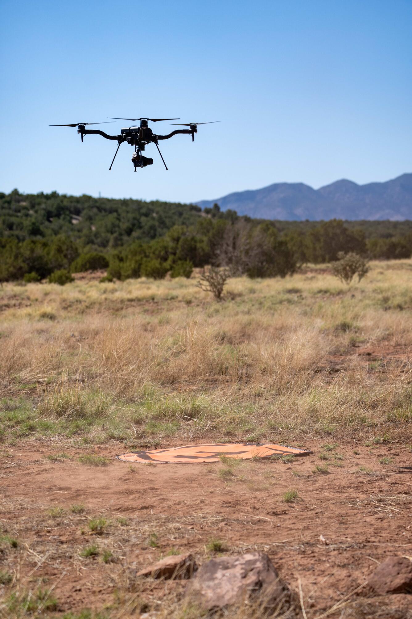 Uncrewed aircraft system in flight at Abó Ruins at Salinas Pueblo Missions National Monument